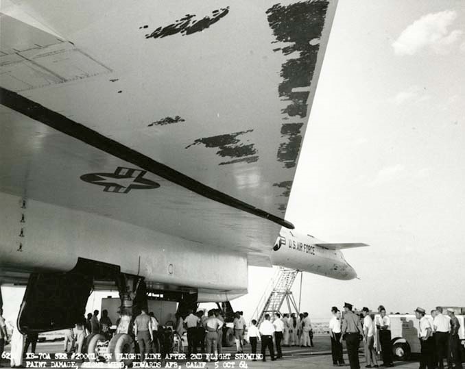 black and white picture of wing of XB-70